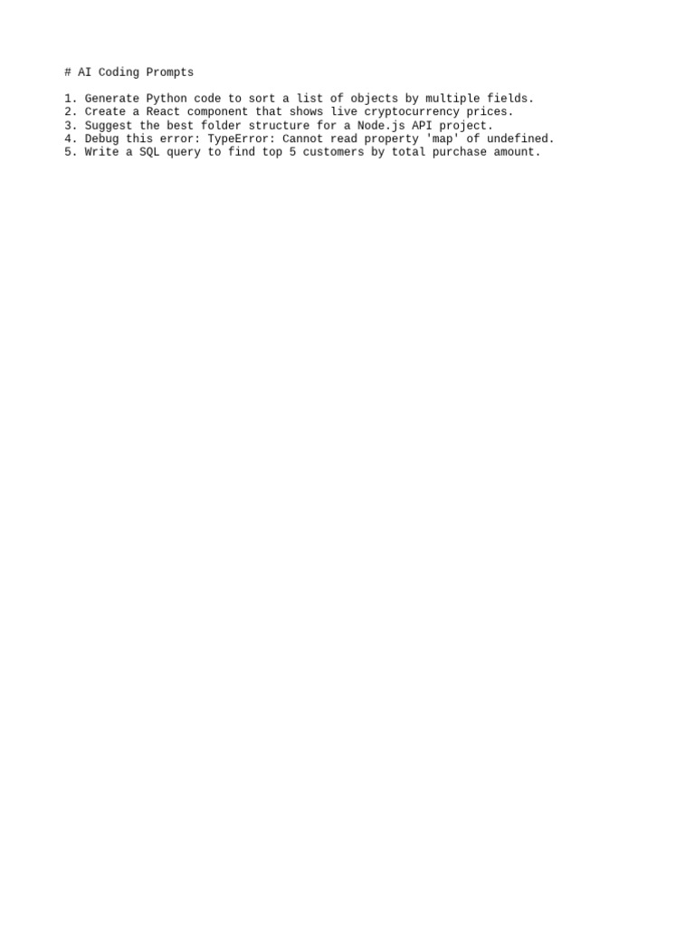 AI Coding Prompts for Developers | PDF