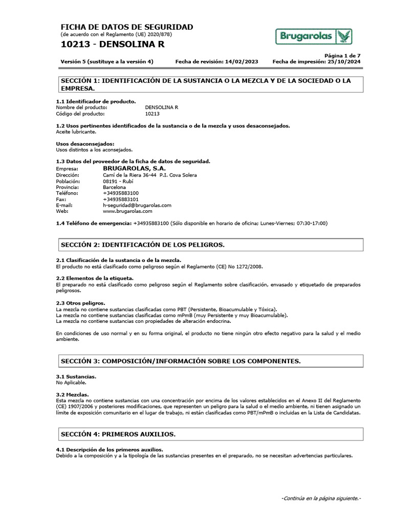 Ficha de Seguridad Densolina R 10213 | PDF | Química