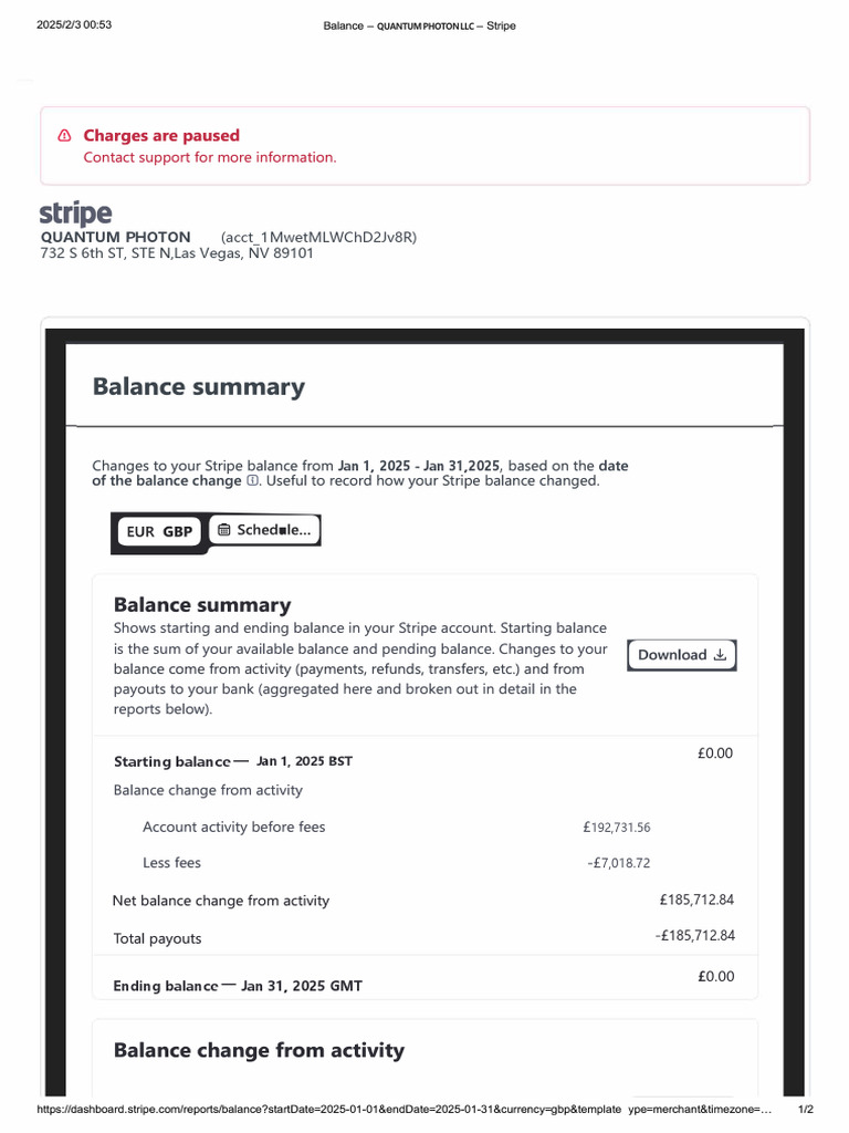 Jan.1 Stripe Balance Summary I GBP | PDF | Financial Services