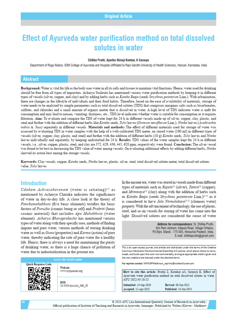 Effect of Ayurveda Water Purification Method On.4 | PDF | Water | Magnesium