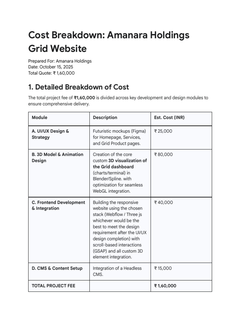 Cost Breakdown_ Amanara Holdings | PDF