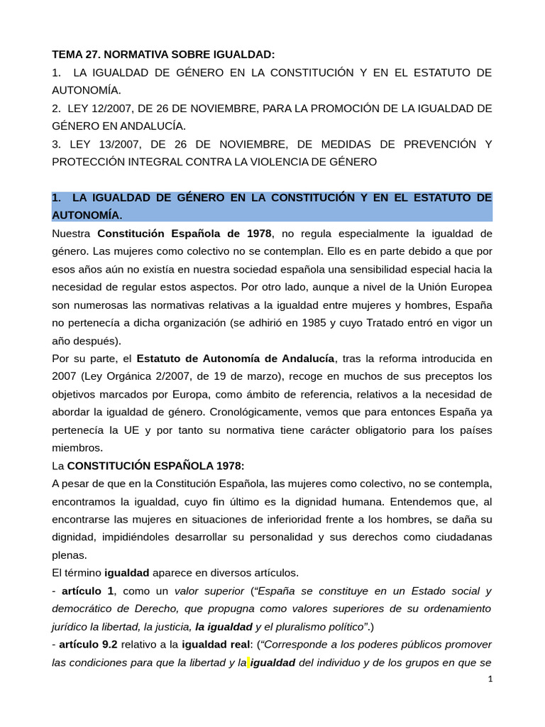 Normativa de Igualdad de Género en Andalucía | PDF | Igualdad de género ...