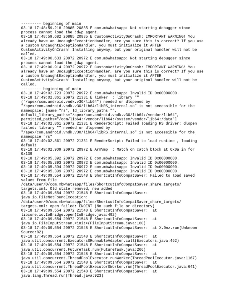 WhatsApp Debugging and Error Logs | PDF | Java (Programming Language ...