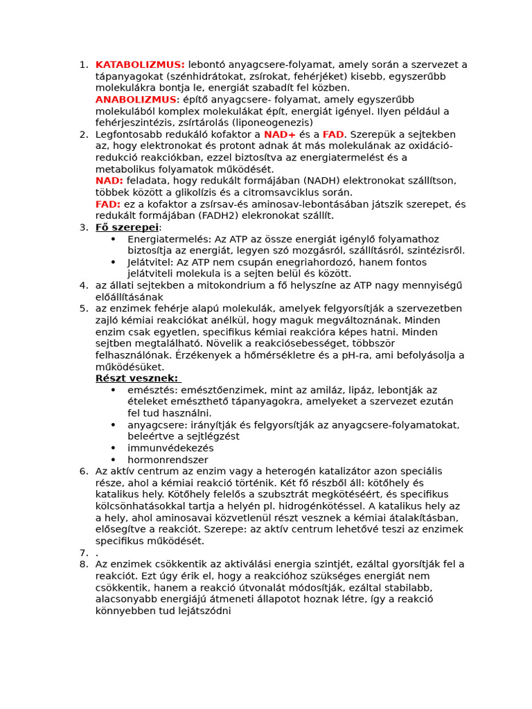 Katabolizmus:: Fő Szerepei | PDF