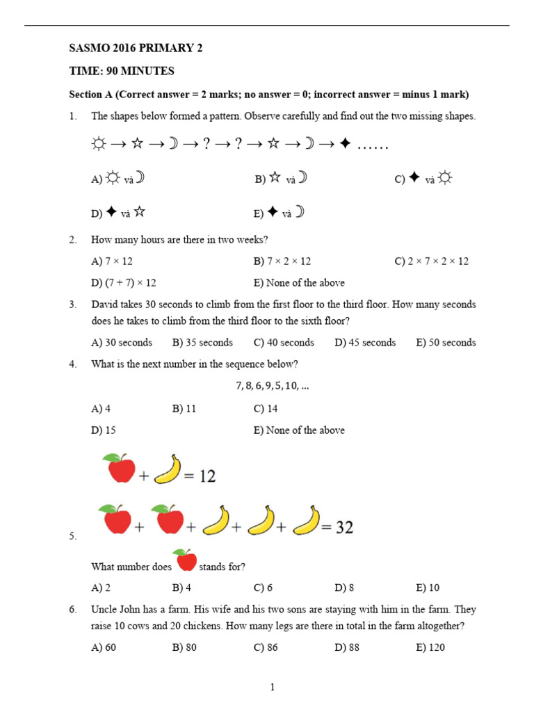 SASMO 2016 Primary 2 PDF | PDF