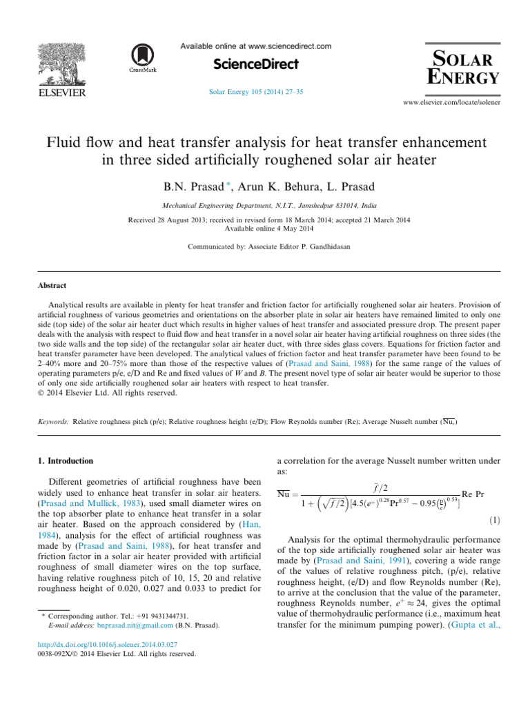 1 s2.0 S0038092X14001613 Main | PDF | Surface Roughness | Heat Transfer
