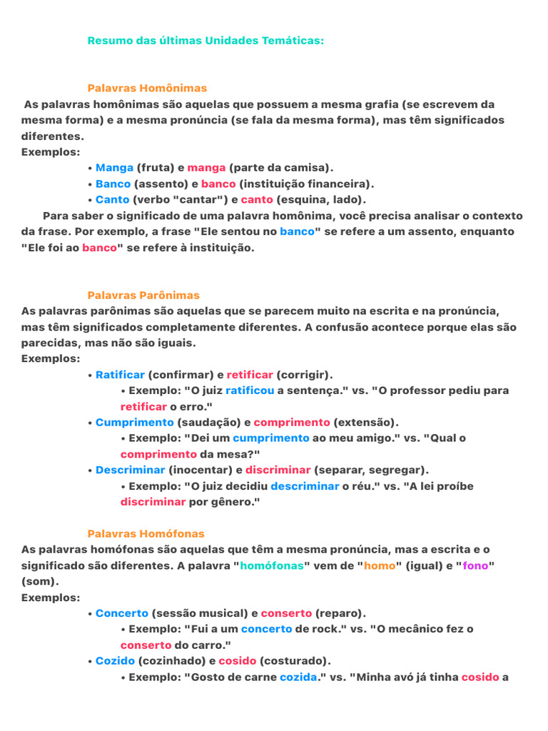 Tipos de Palavras e Sujeitos na Língua Portuguesa | PDF | Assunto ...