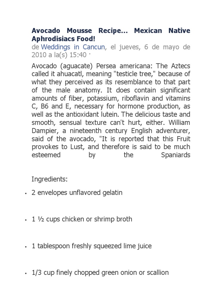 Avocado Mousse Recipe | PDF | Cooking, Food & Wine
