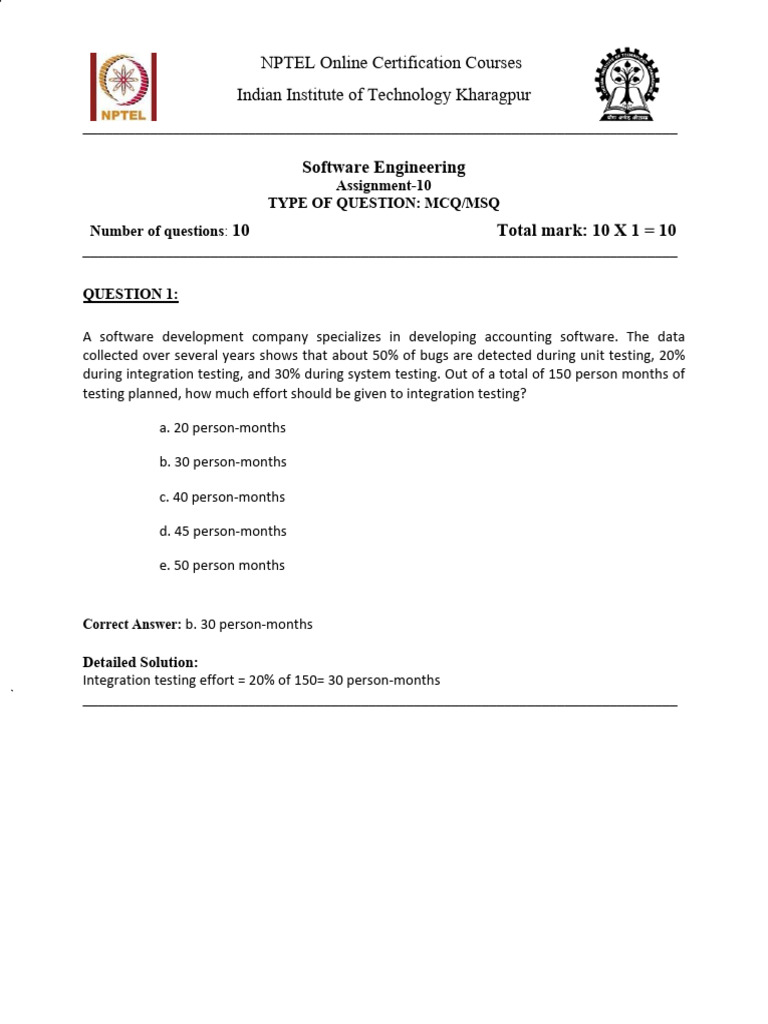 Software Engineering MCQ Assignment | PDF | Software Testing | Software ...