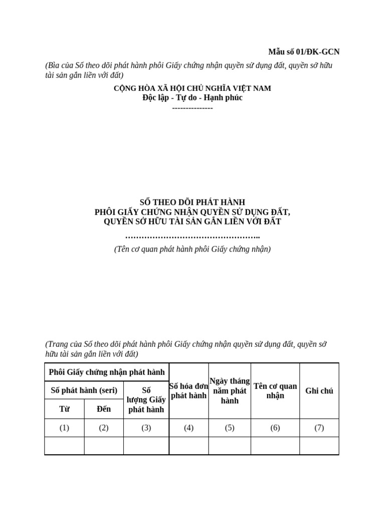 Mau So 01 Phu Luc 01 | PDF