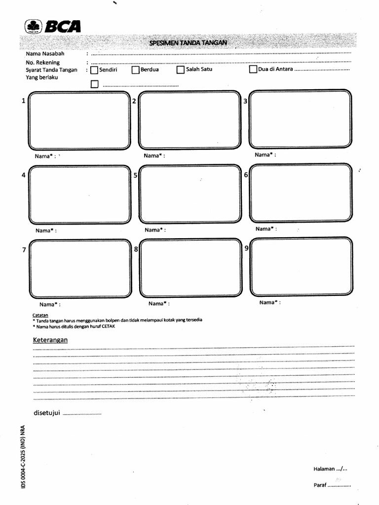 Form Spesimen TTD Bca | PDF