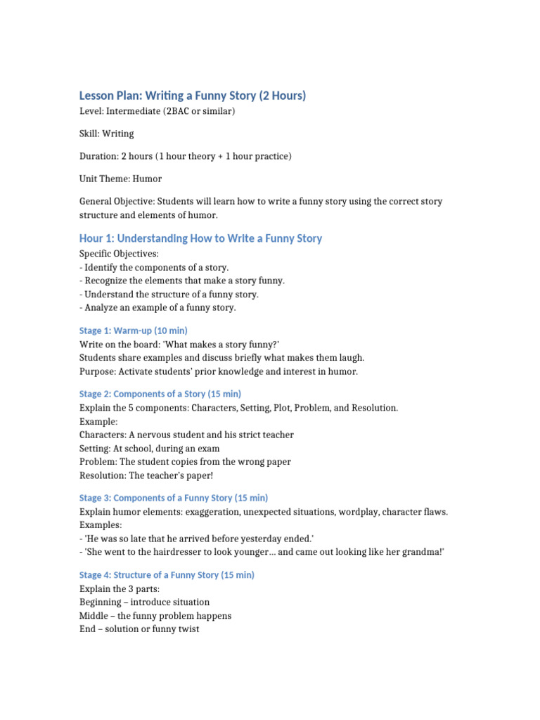 Write a Funny Story: Lesson Plan | PDF | Learning | Human Communication