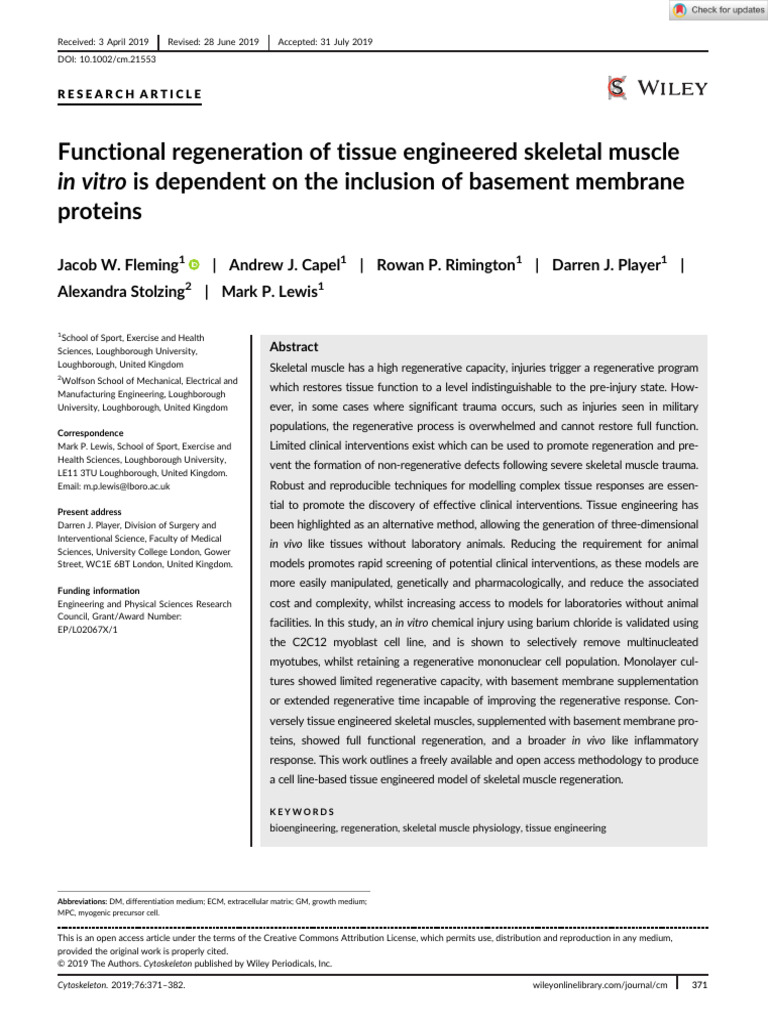 Cytoskeleton - 2019 - Fleming - Functional Regeneration of Tissue ...