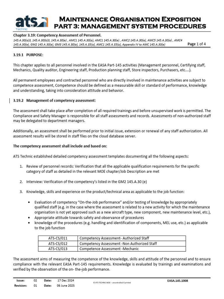 Competency Assessment Procedures EASA | PDF