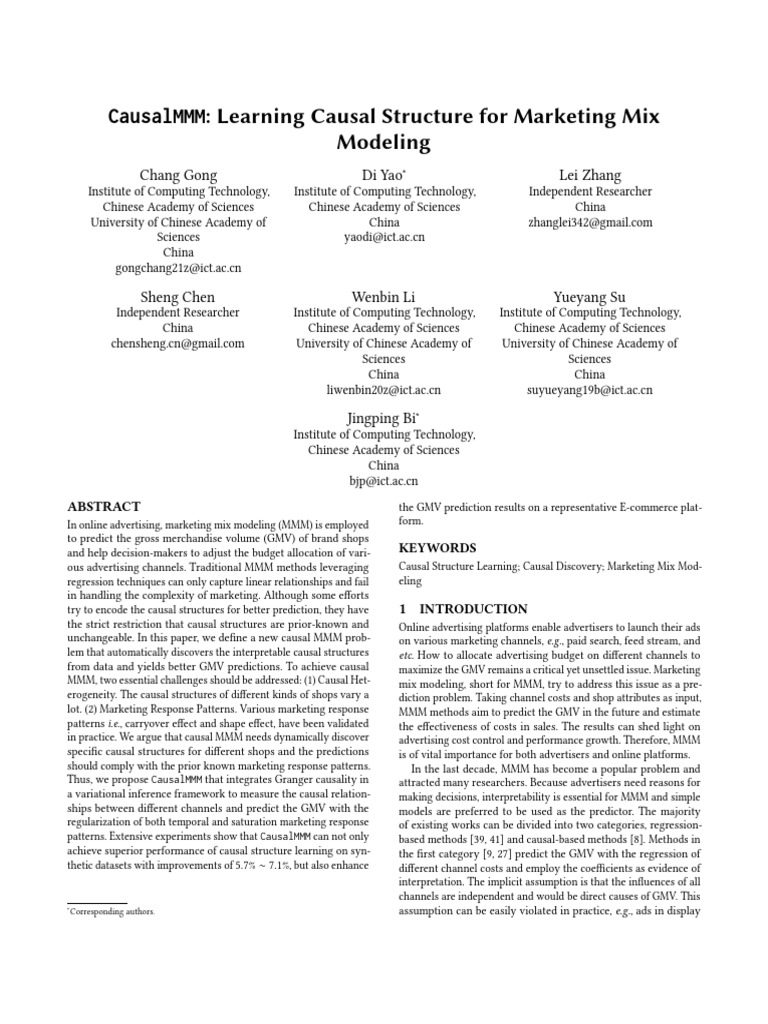 CausalMMM: Dynamic Causal Structure in MMM | PDF | Receiver Operating ...