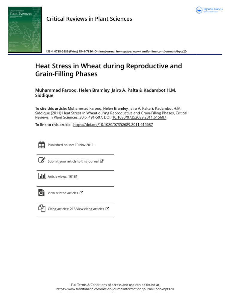 Heat Stress in Wheat During Reproductive and Grain-Filling Phases | PDF ...