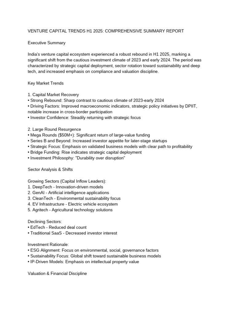 Venture Capital Trends H1 2025 Summary | PDF | Mergers And Acquisitions ...
