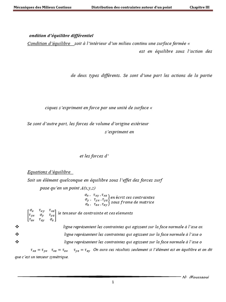Équilibre et contraintes en milieux continus | PDF | Tenseur | Le volume