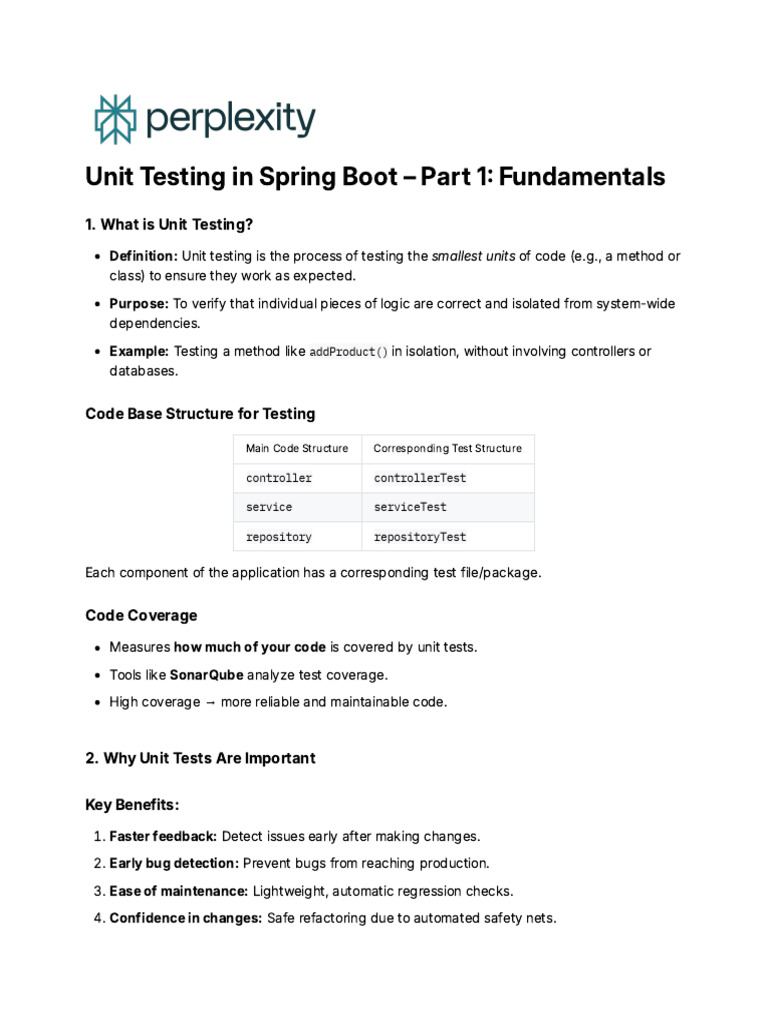 Unit Testing in Spring Boot - Part 1 - Fundamentals | PDF | Unit ...