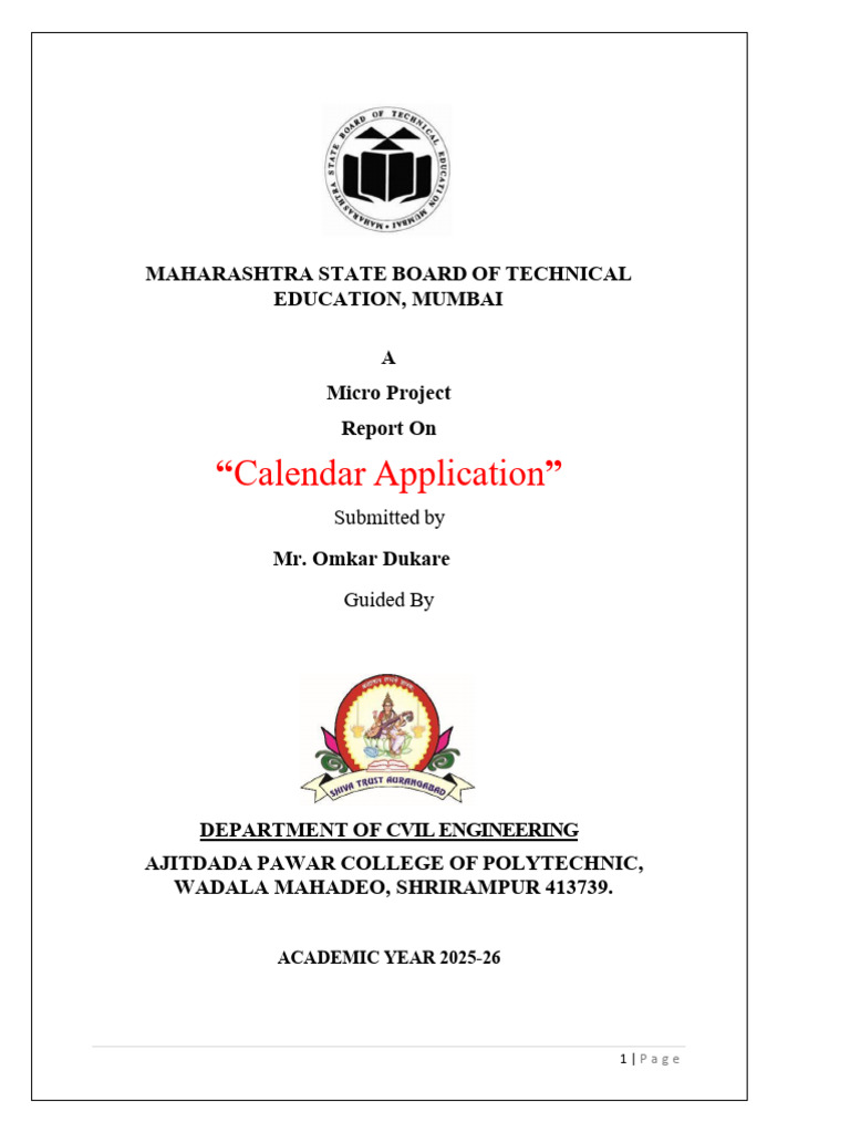 Calendar Application Micro Project Report | PDF | Learning | Intelligence