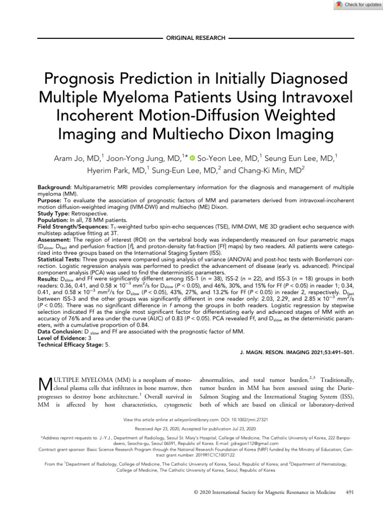 Magnetic Resonance Imaging - 2020 - Jo - Prognosis Prediction in ...