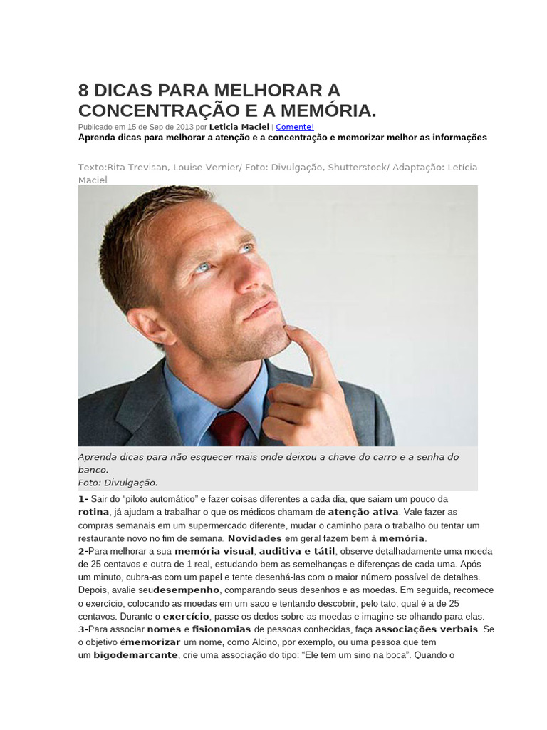 Dicas para Melhorar Concentração e Memória | PDF | Memória