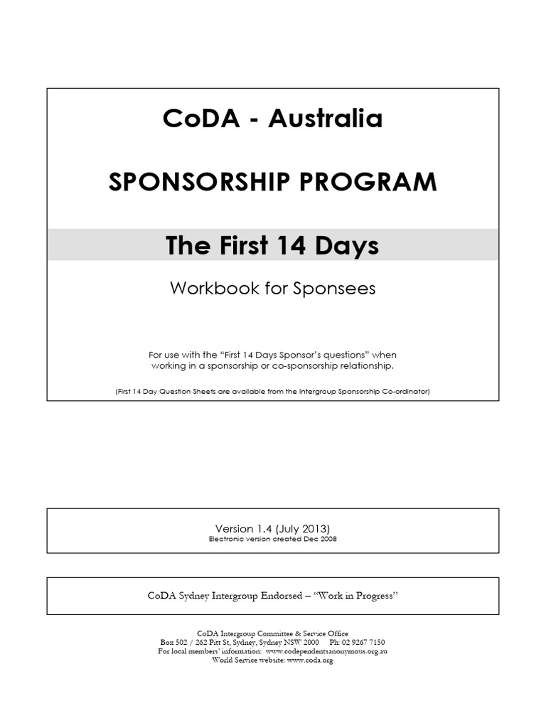 CoDA First 14 Days Workbook PDF | PDF | Shame | Feeling