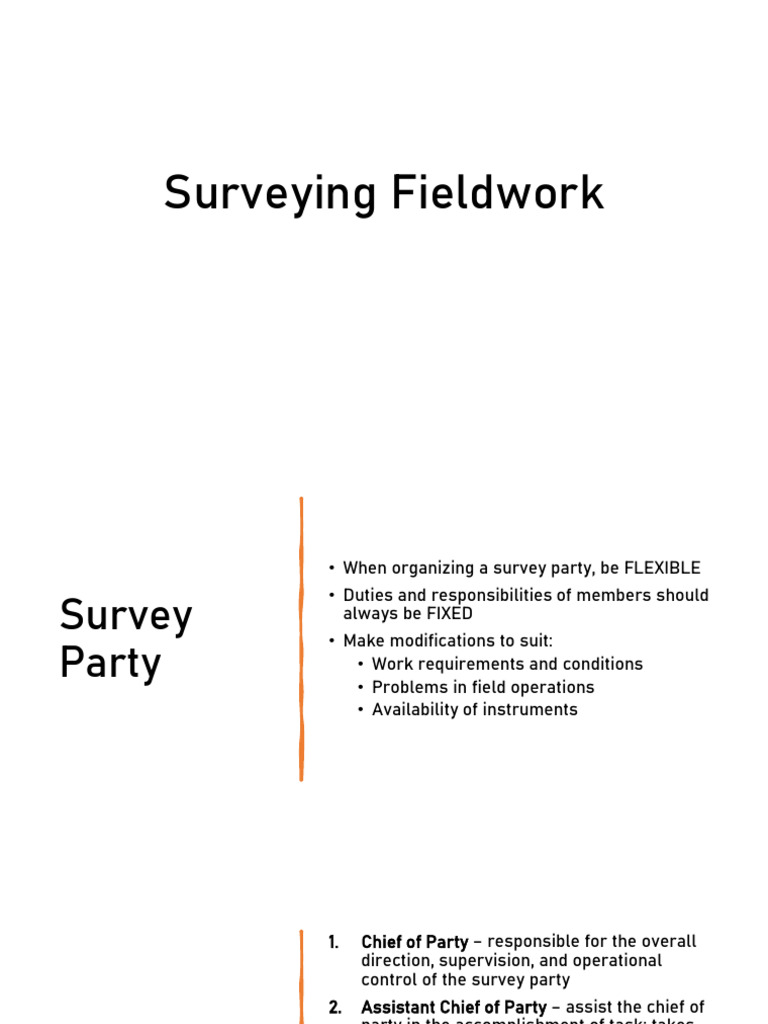 Survey Party Roles and Fieldwork Guidelines | PDF | Surveying