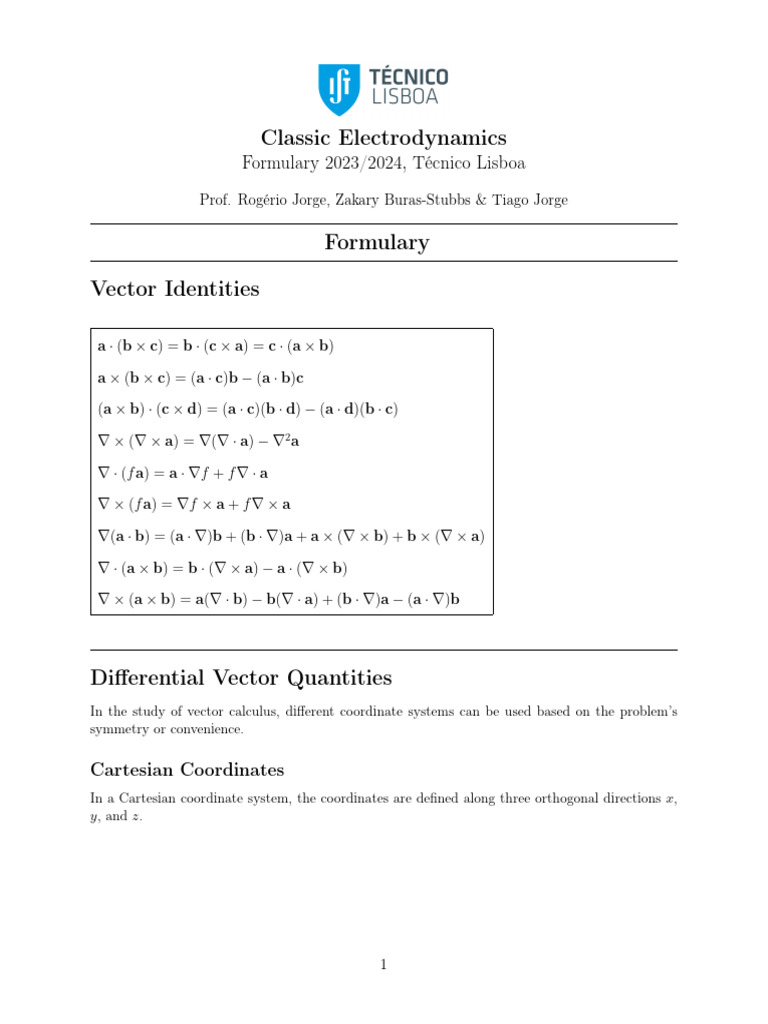Electrodynamics Formulary 2023/2024 | PDF | Tensor | Applied Mathematics