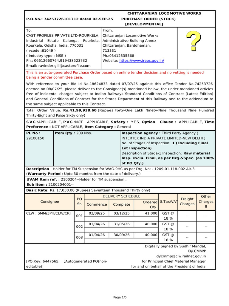 CLW Purchase Order for TM Suspension | PDF | Value Added Tax ...