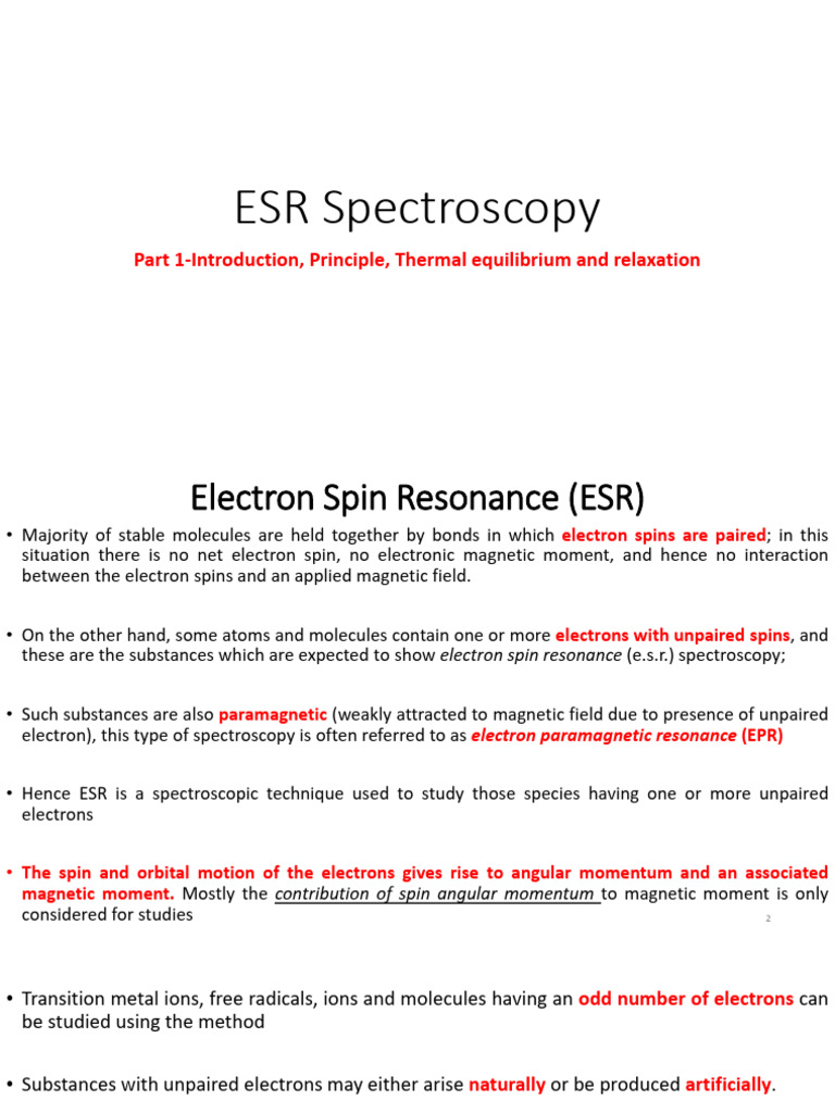 Introduction to ESR Spectroscopy | PDF | Electron Paramagnetic ...