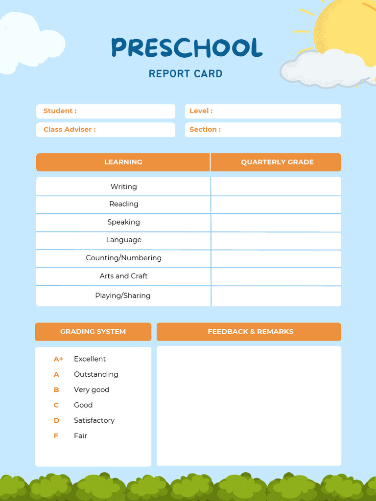 Blue Shiny Preschool Report Card | PDF