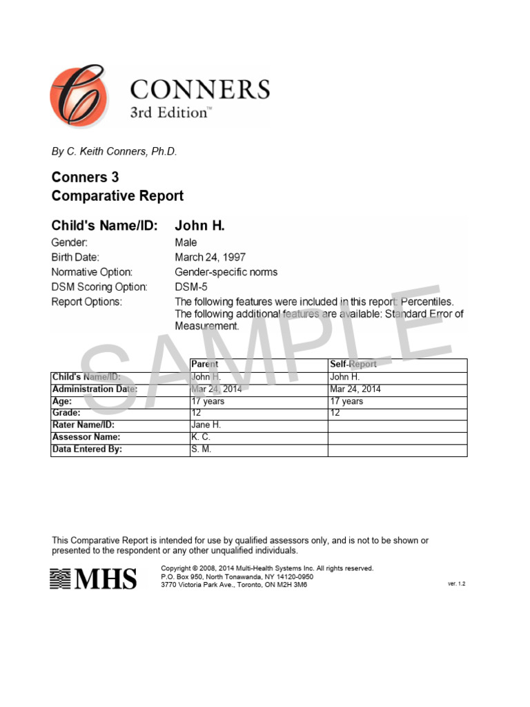 Conners 3 Comparative Report | PDF | Attention Deficit Hyperactivity ...