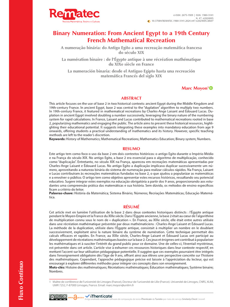 Binary Numeration: Egypt to 19th Century France | PDF | Multiplication ...