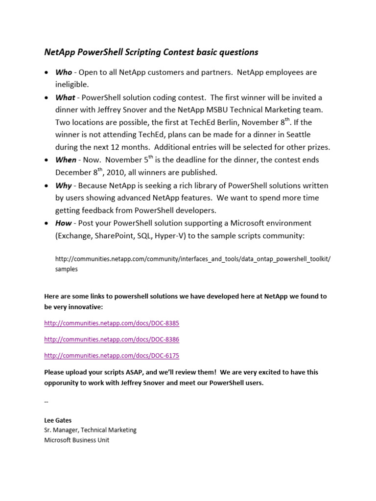NetApp PowerShell Scripting Contest Basics | PDF
