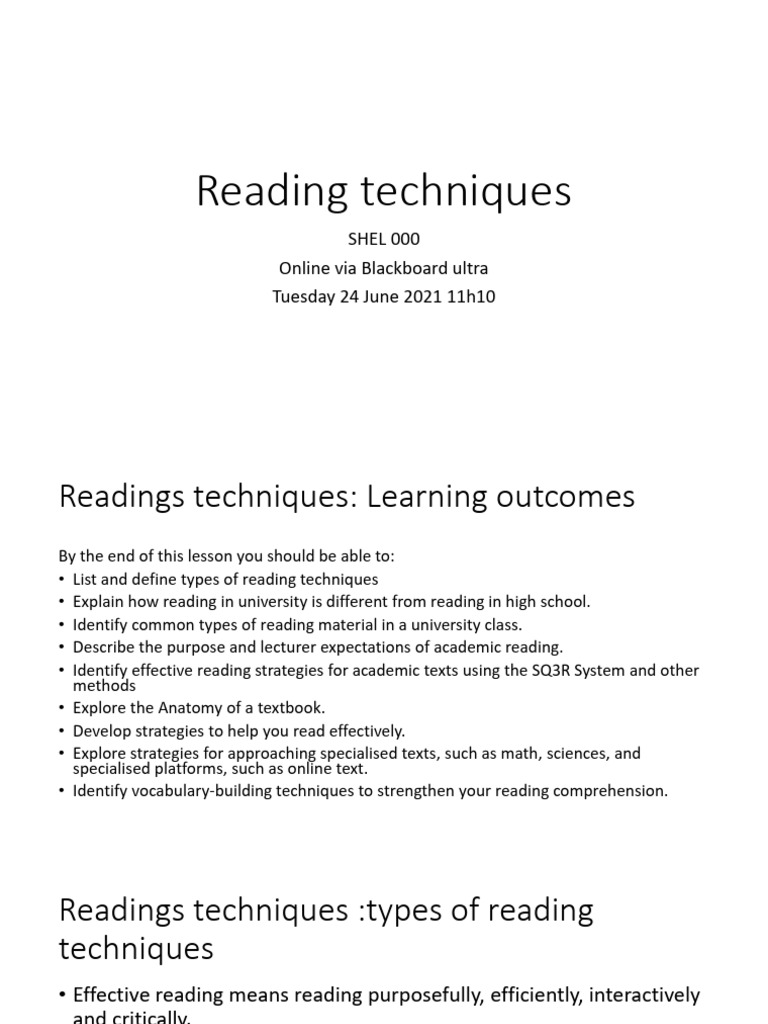 Reading Techniques BB Notes | PDF | Speed Reading | Reading Comprehension