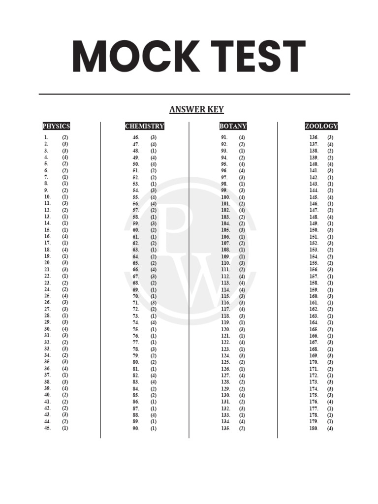 Mock Test 01 Answer Key | PDF | Rotation | Magnetic Field