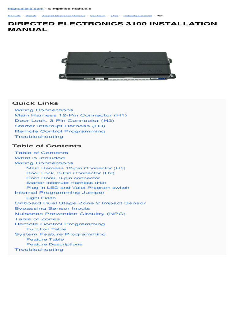 Directed Electronics 3100 Install Guide | PDF | Relay | Electrical ...