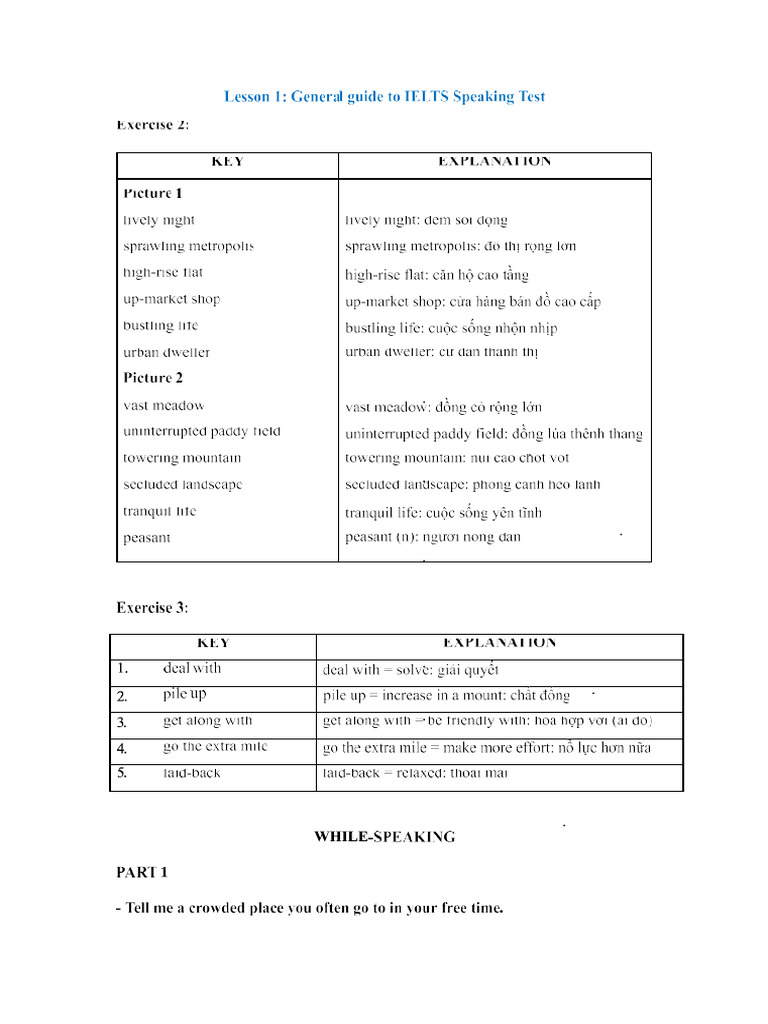 (IFO) KEY - Speaking 1 | PDF