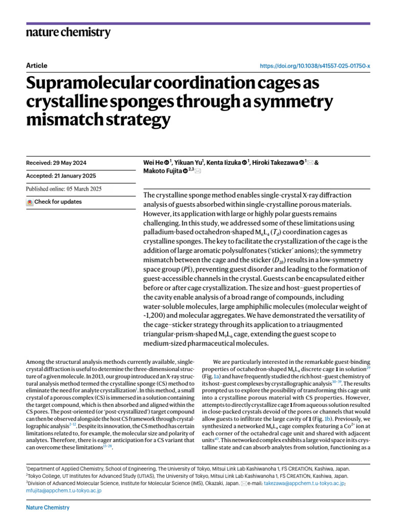 Crystalline Sponges via Coordination Cages | PDF | X Ray ...