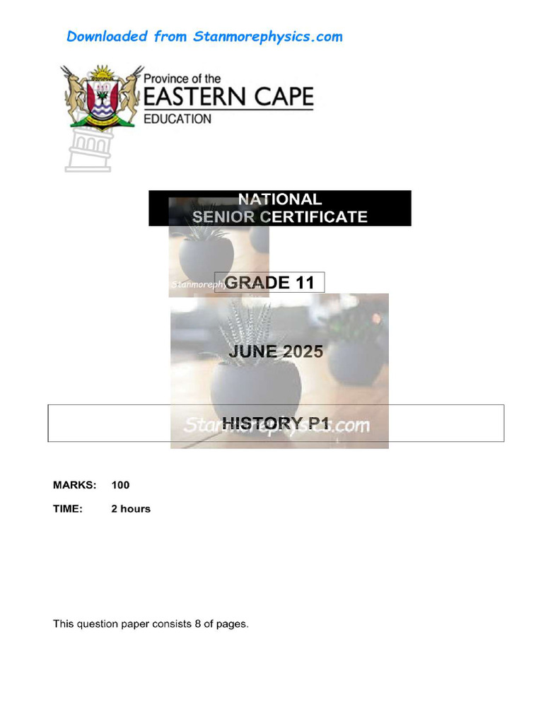 EC History Grade 11 June 2025 P1 Only | PDF