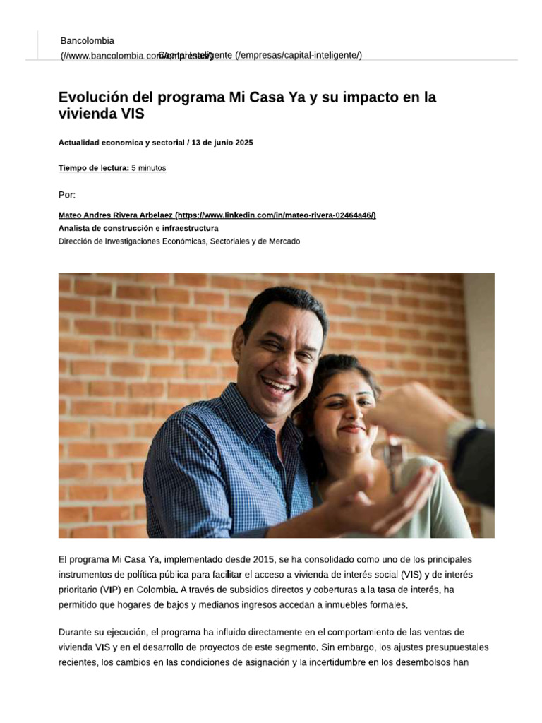 Evolución Del Programa Mi Casa Ya y Su Impacto en La Vivienda VIS | PDF