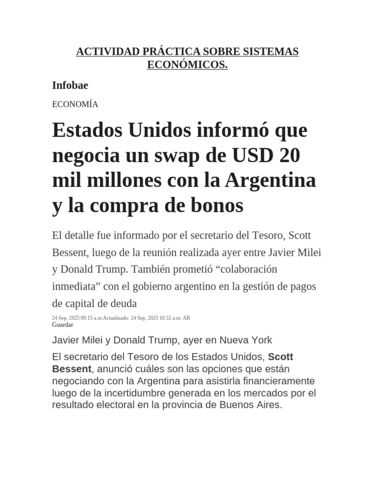 EE.UU. Negocia Swap de USD 20 Mil Millones con Argentina | PDF | Donald ...
