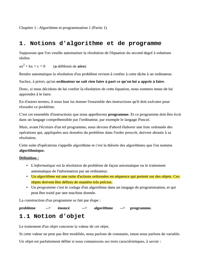 Introduction à l'algorithmique et Pascal | PDF | Programme informatique ...