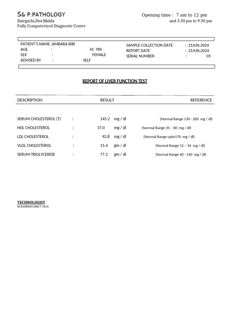Liver Function Test Report Summary | PDF