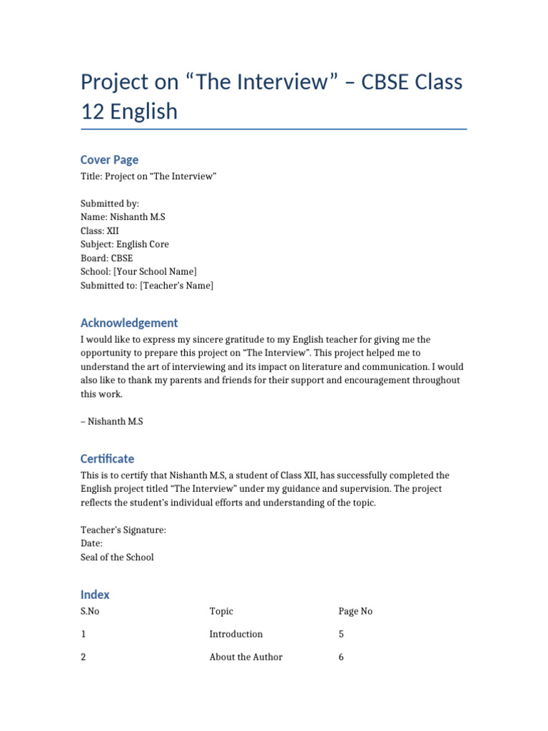 CBSE Class 12 Project on 