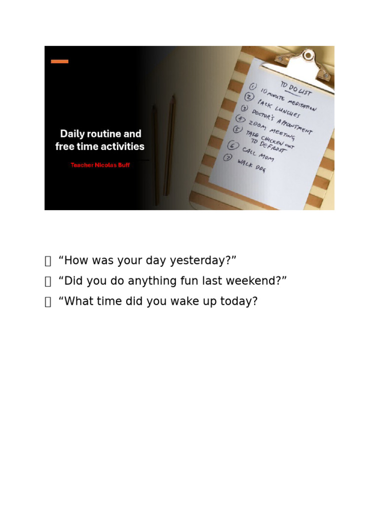 Daily Routine and Free Time Activities | PDF | Chess Theory | Chess