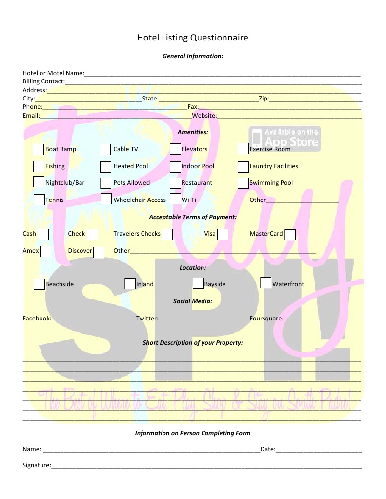 Hotel Information Form | PDF | Finance & Money Management