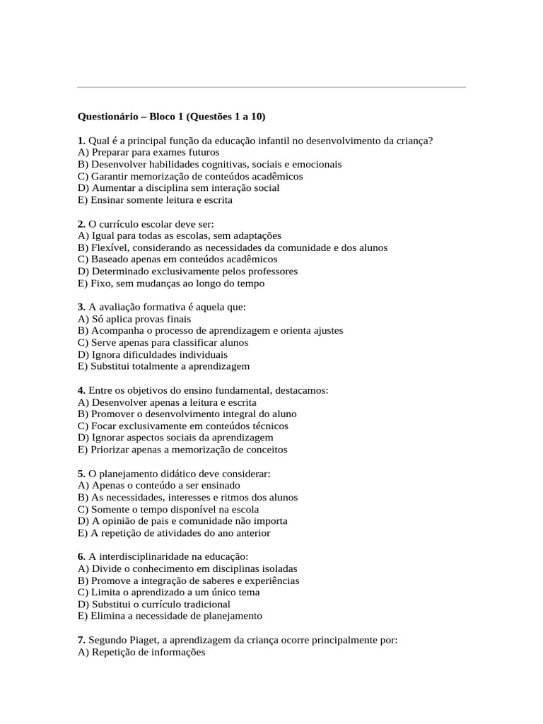 Simulados PND Pedagogia 2025 com Gabarito | PDF | Pedagogia | Aprendizado