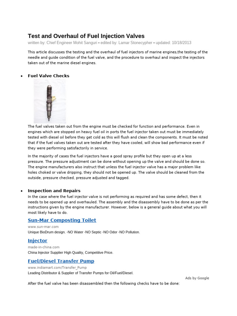 Fuel Injector Testing & Overhaul Guide | PDF | Diesel Engine | Fuel ...